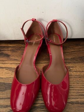 Reformation Red Patent Ankle-Strap Mary Jane’s